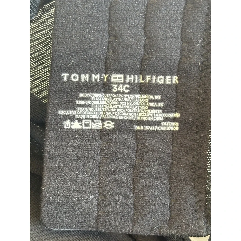 Tommy Hilfiger Black Monogram Mesh Strapless Underwire Bra 34C RLF0852